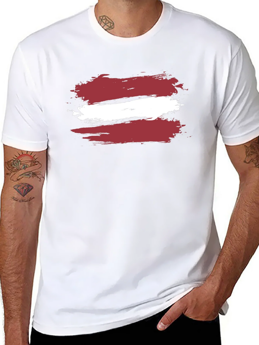 Latvia Flag Brushstroke T-Shirt - Black Casual Style product image 7