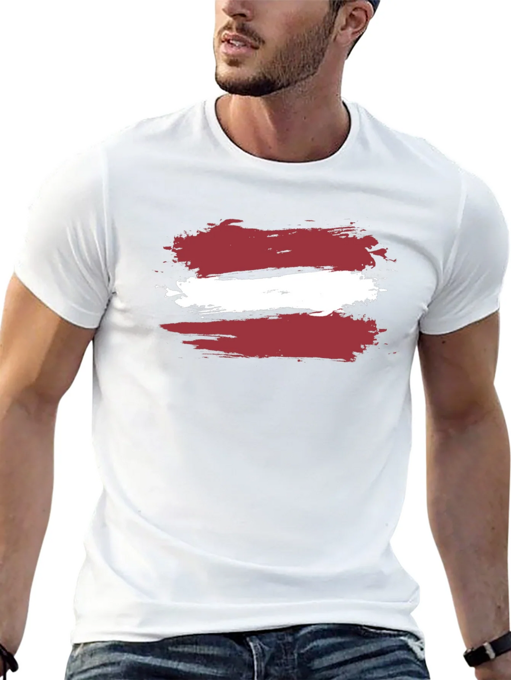 Latvia Flag Brushstroke T-Shirt - Black Casual Style product image 12