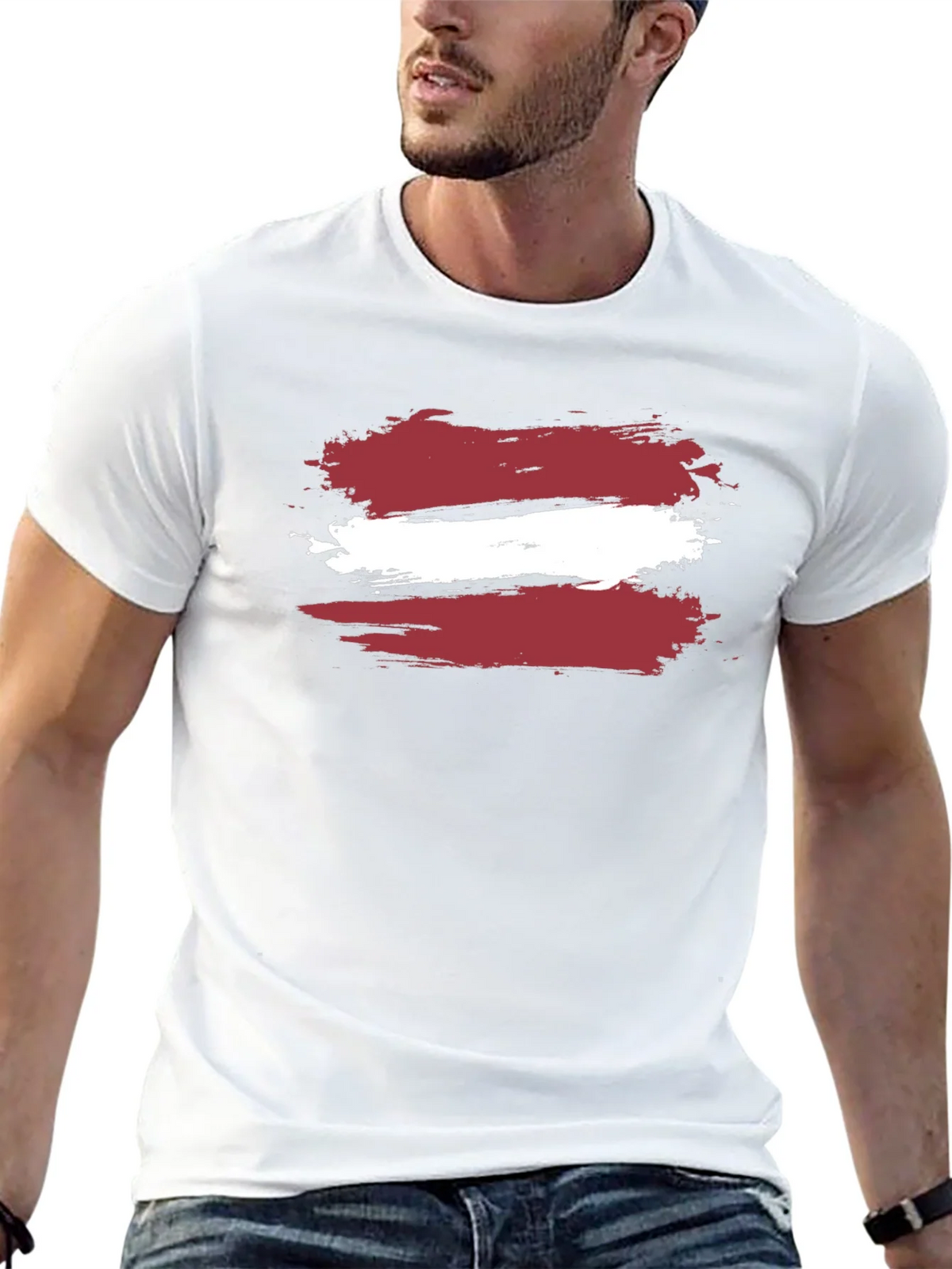 Latvia Flag Brushstroke T-Shirt - Black Casual Style product image 12