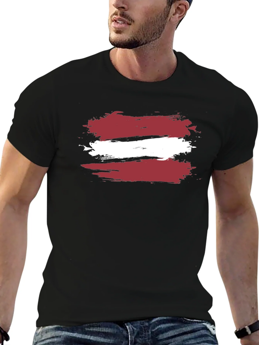 Latvia Flag Brushstroke T-Shirt - Black Casual Style product image 6