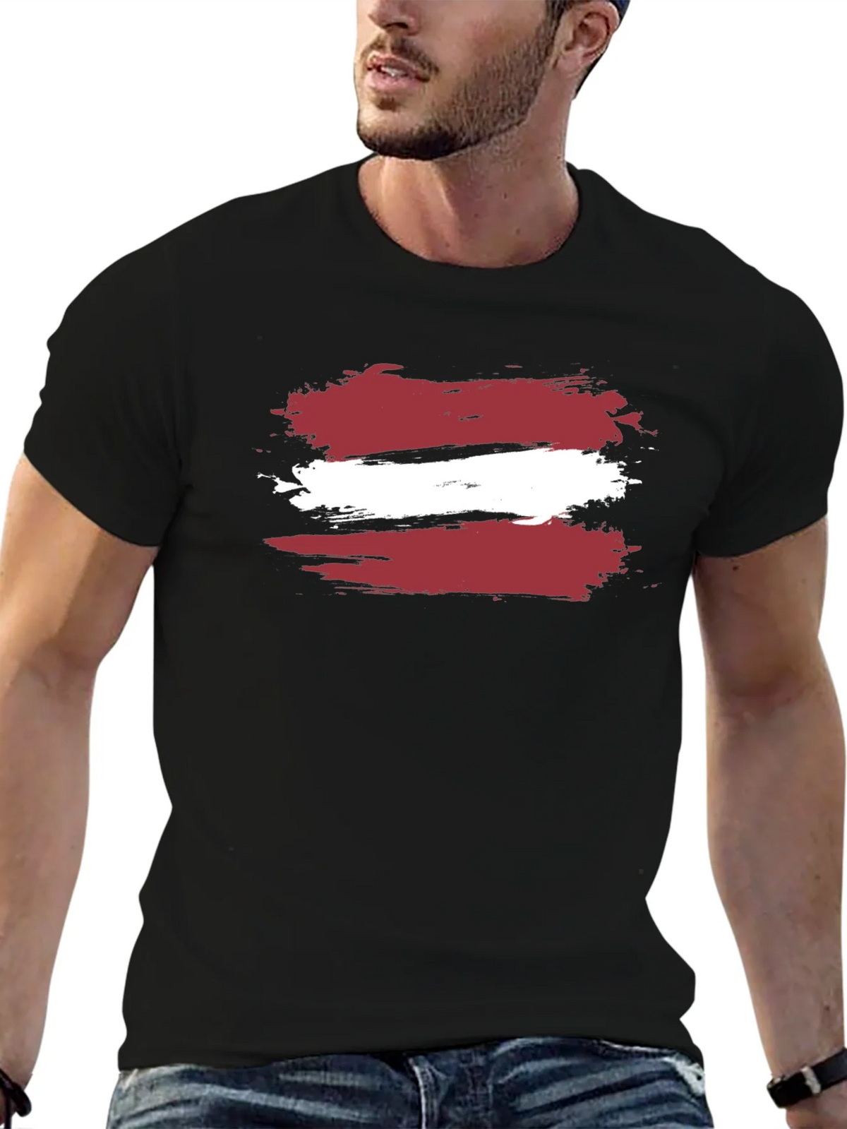 Latvia Flag Brushstroke T-Shirt - Black Casual Style product image 6