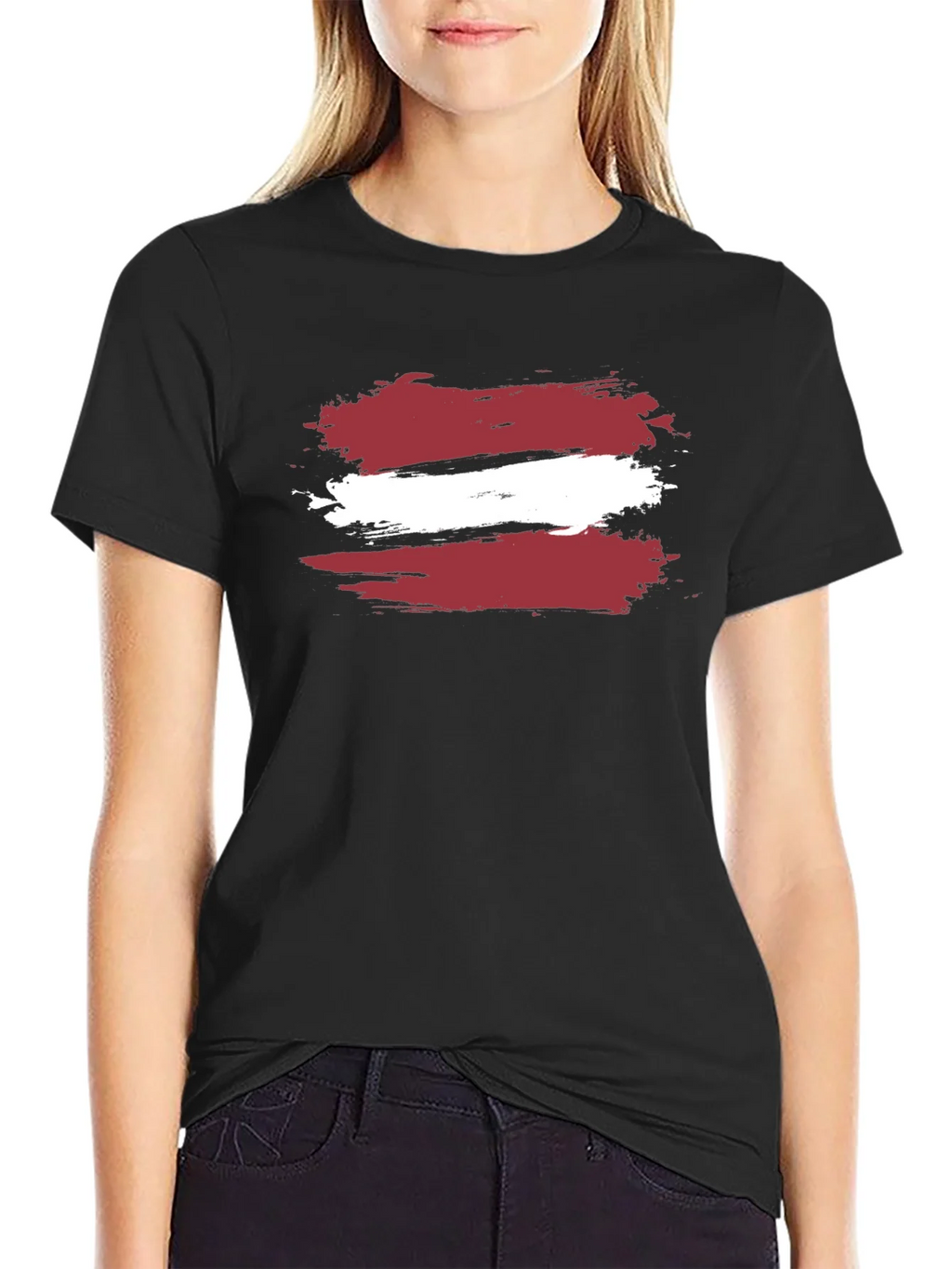 Latvia Flag Brushstroke T-Shirt - Black Casual Style product image 2