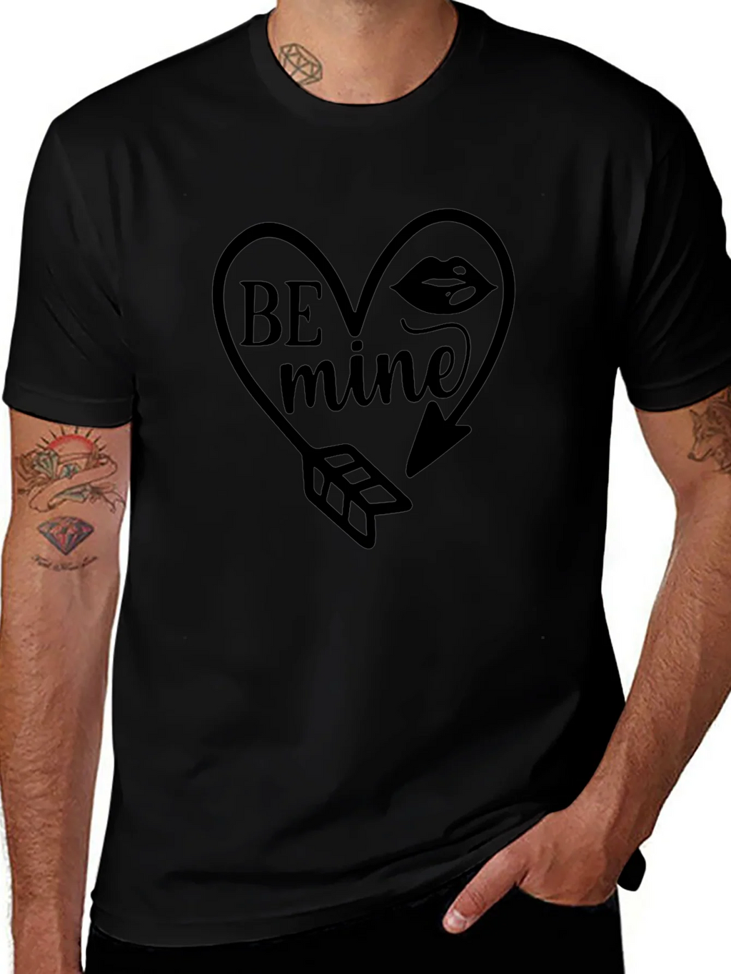 Be Mine Heart Arrow Graphic Black T-Shirt product image 1