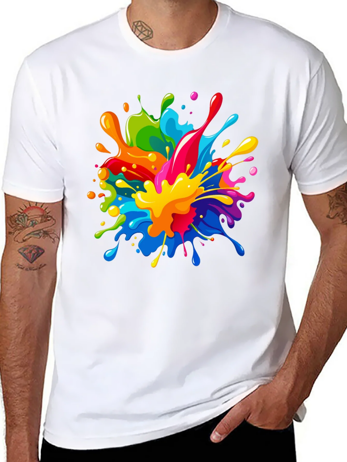 Colorful Paint Splatter Graphic Black T-Shirt product image 7
