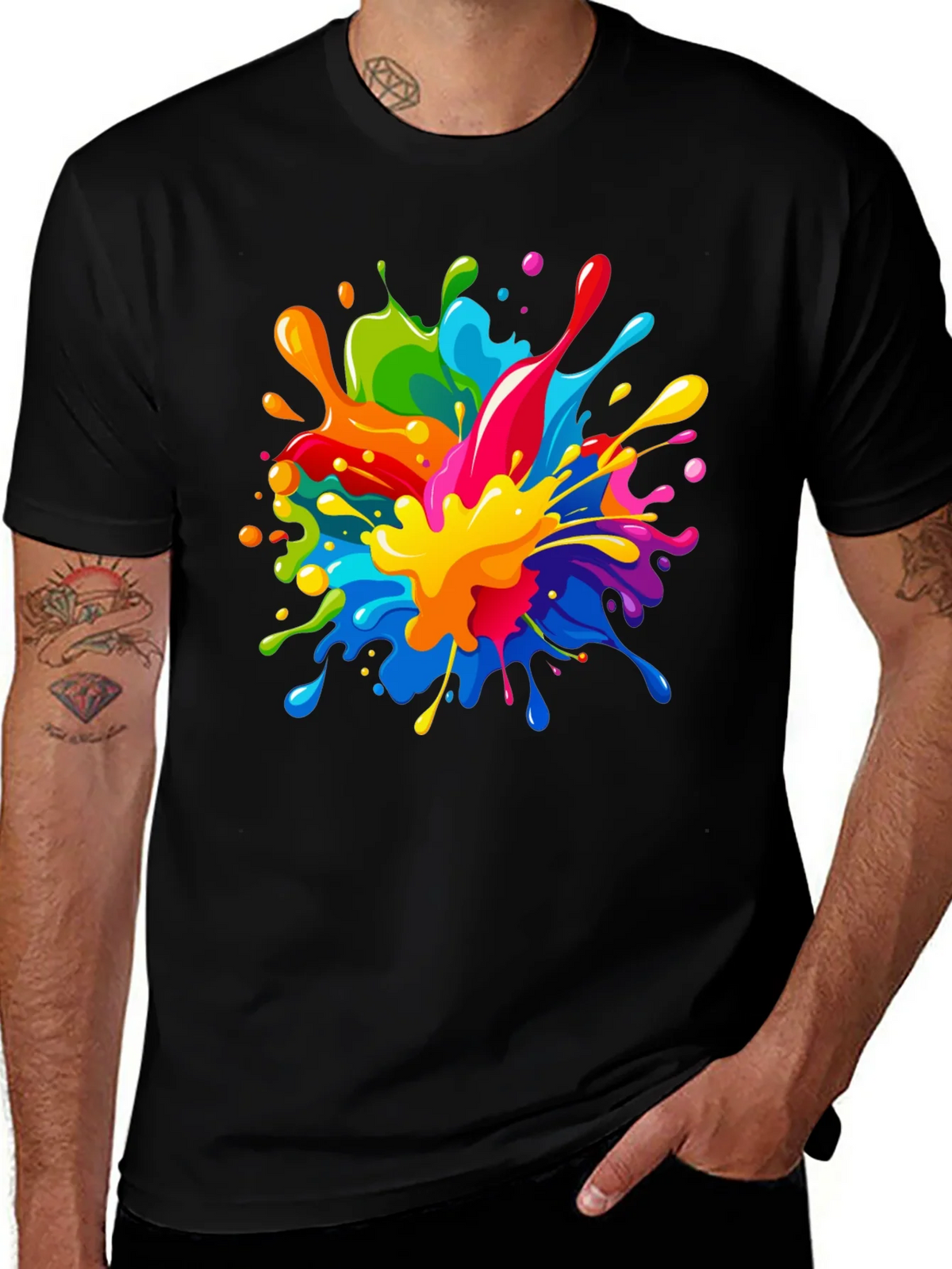 Colorful Paint Splatter Graphic Black T-Shirt product image 1