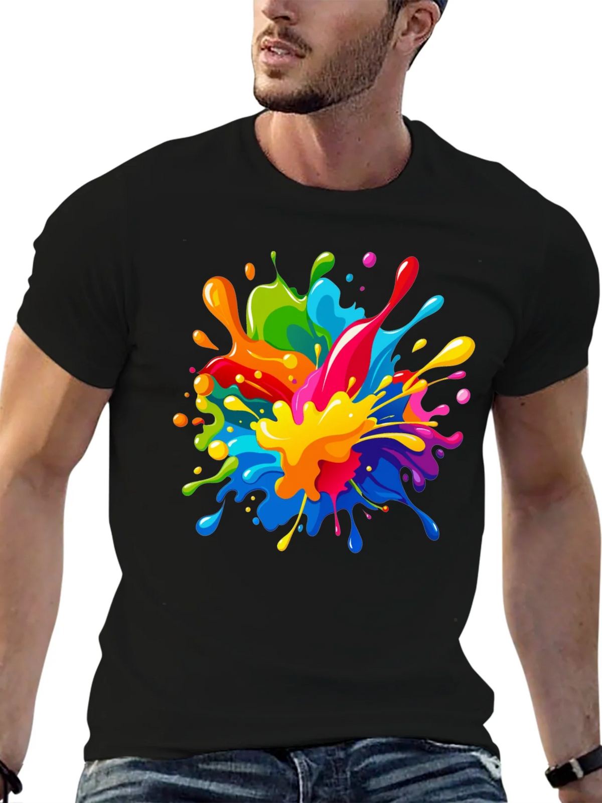 Colorful Paint Splatter Graphic Black T-Shirt product image 6