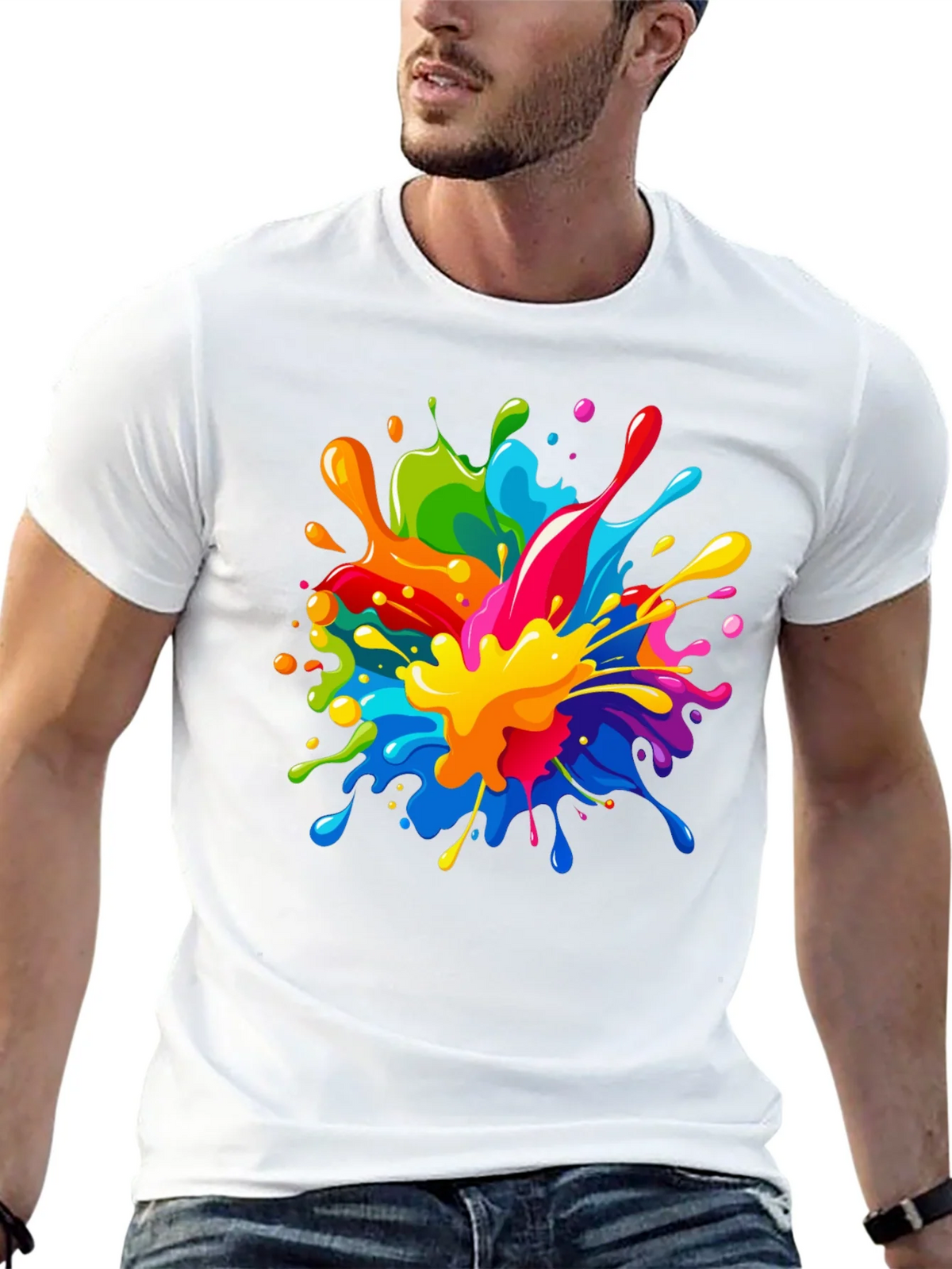 Colorful Paint Splatter Graphic Black T-Shirt product image 12