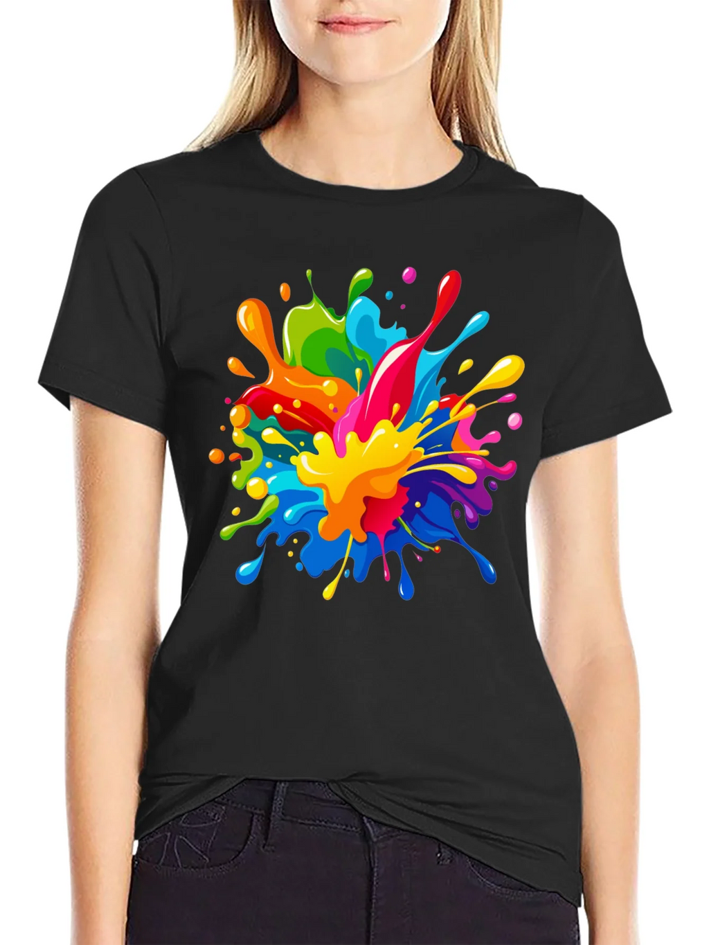 Colorful Paint Splatter Graphic Black T-Shirt product image 2