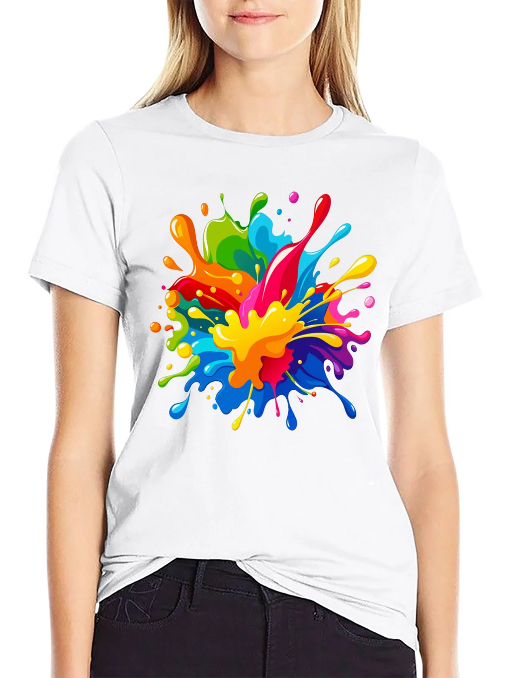 Colorful Paint Splatter Graphic Black T-Shirt product image 8