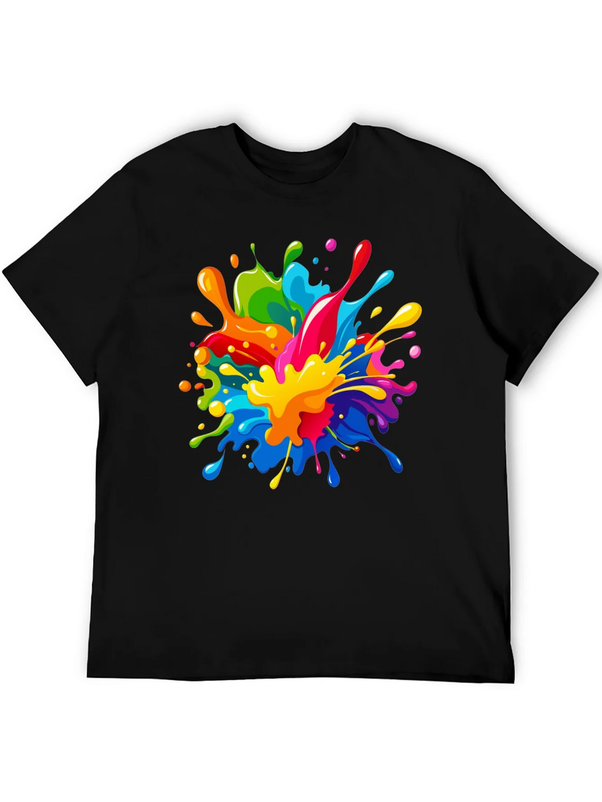 Colorful Paint Splatter Graphic Black T-Shirt product image 5