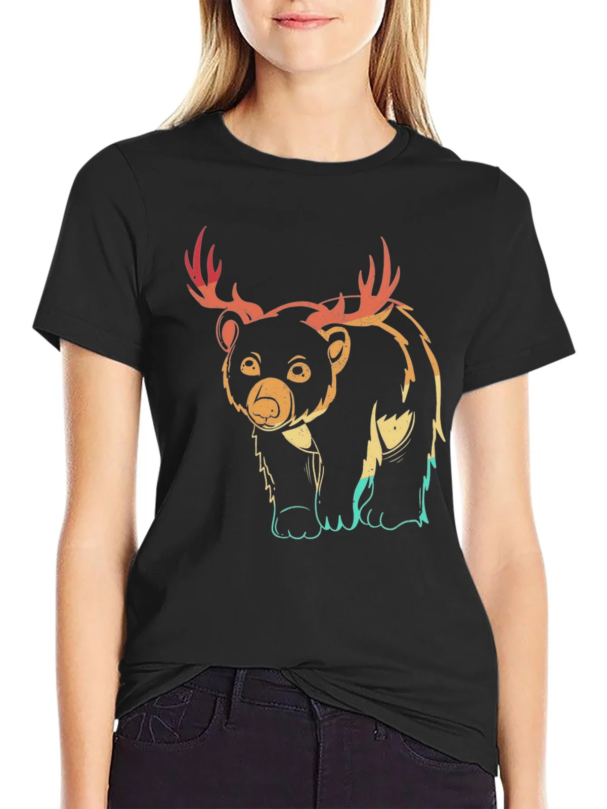Bear with Antlers Graphic Tee - Black product image 2