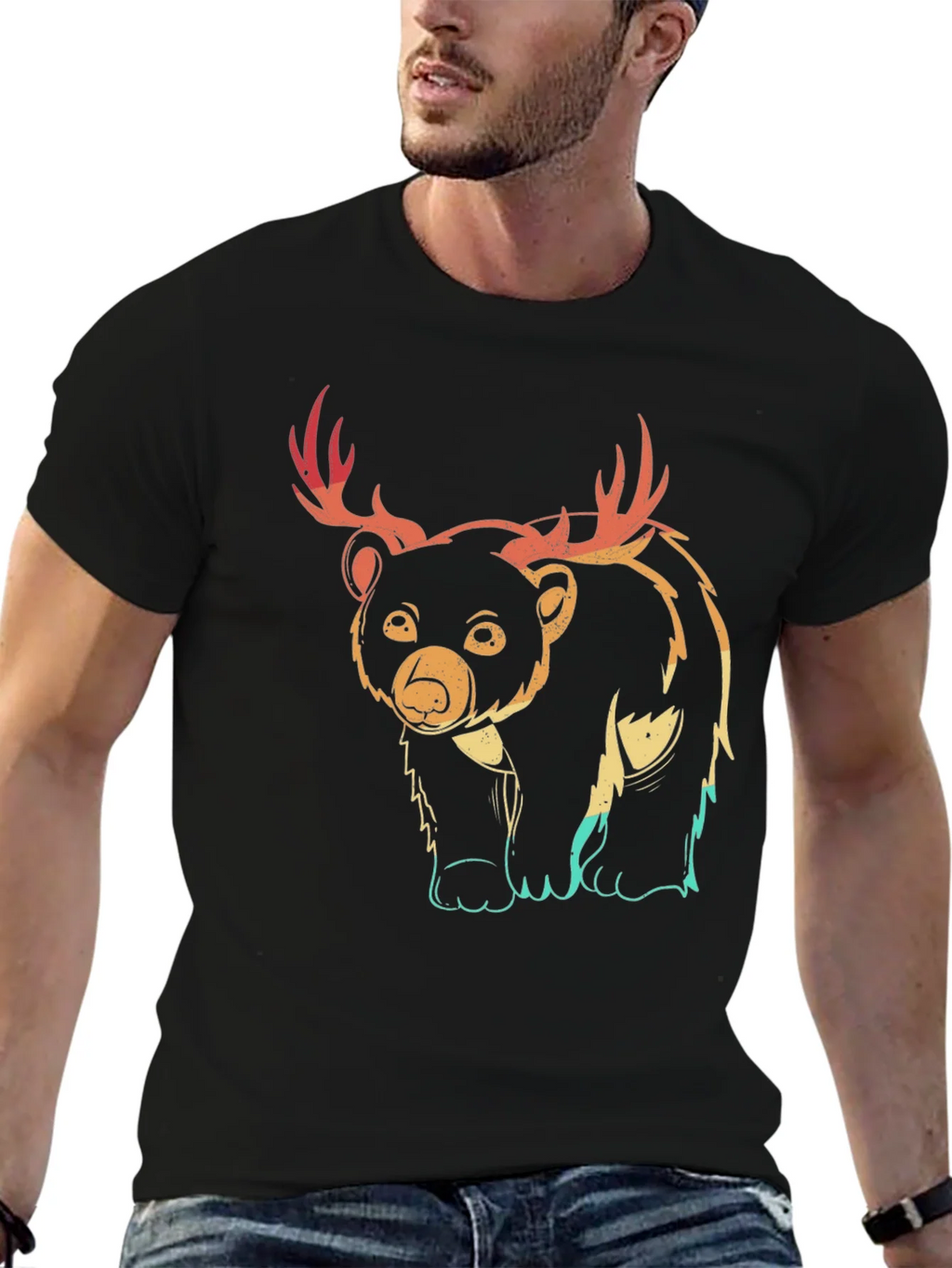 Bear with Antlers Graphic Tee - Black product image 6