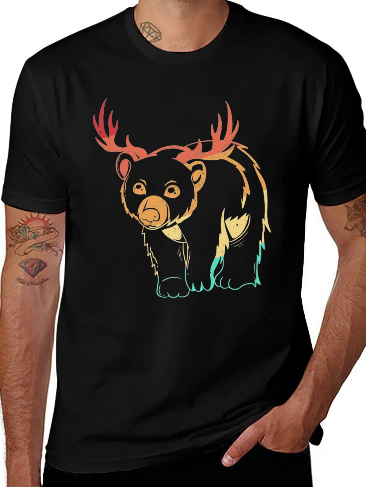Bear with Antlers Graphic Tee - Black product image 1