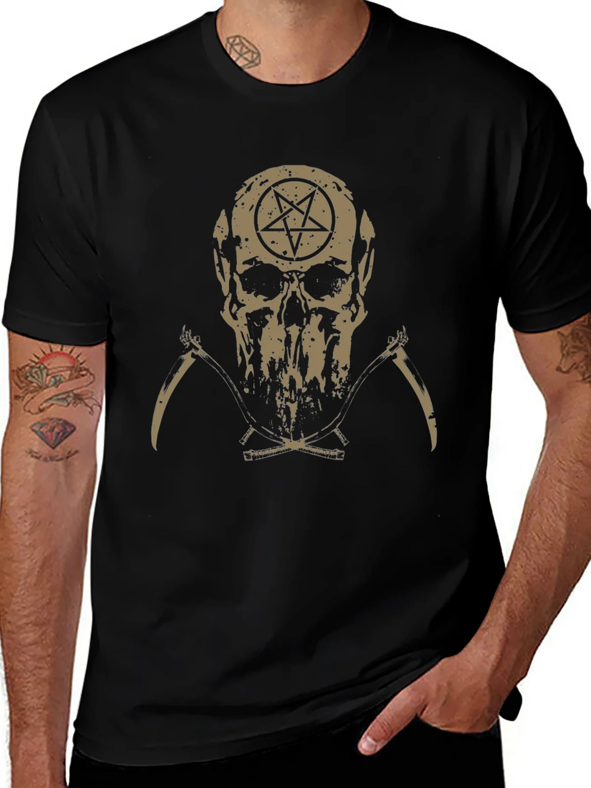 Skull & Pentagram Graphic Tee - Dark Humor Fashion product image 1