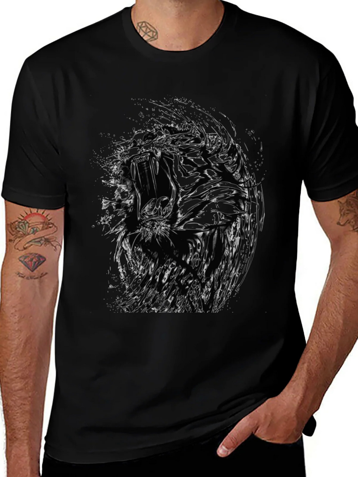 Abstract Tiger Graphic Black T-Shirt product image 1
