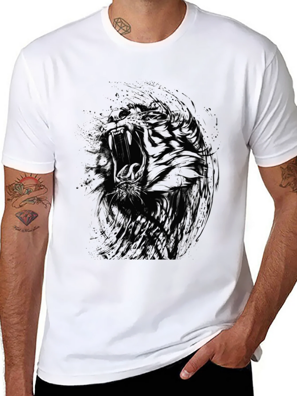 Abstract Tiger Graphic Black T-Shirt product image 7