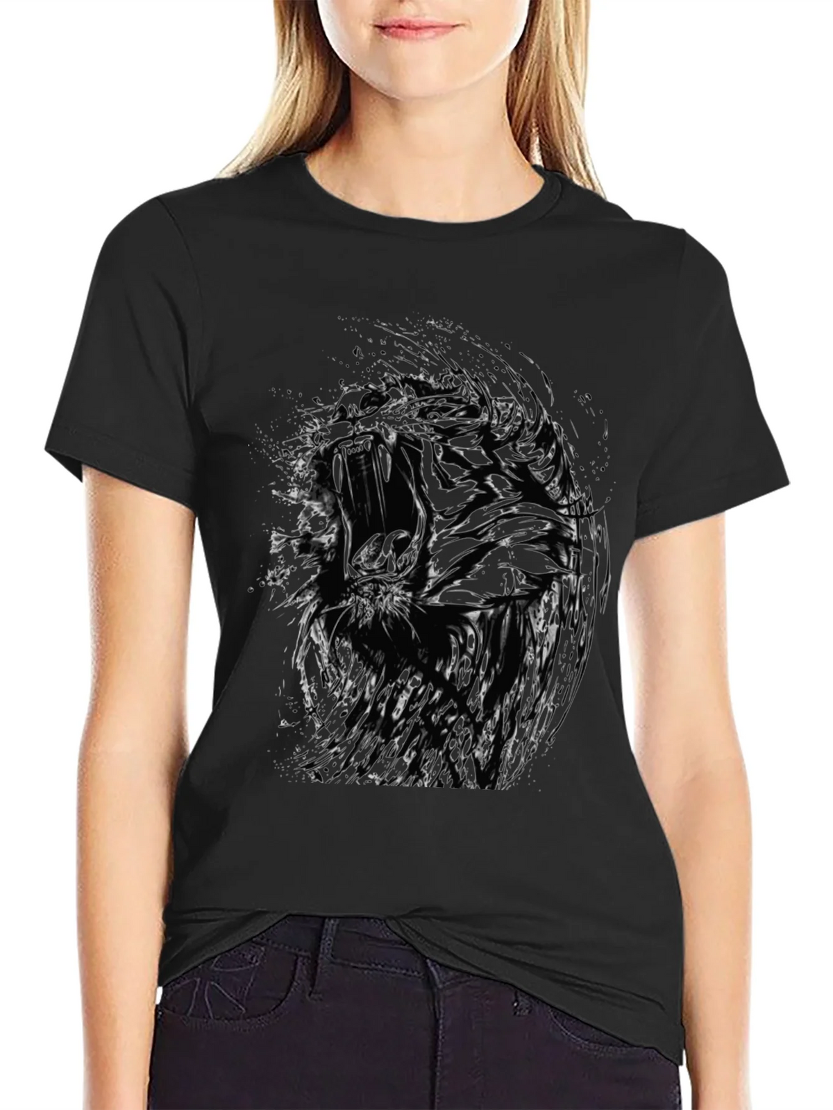 Abstract Tiger Graphic Black T-Shirt product image 2