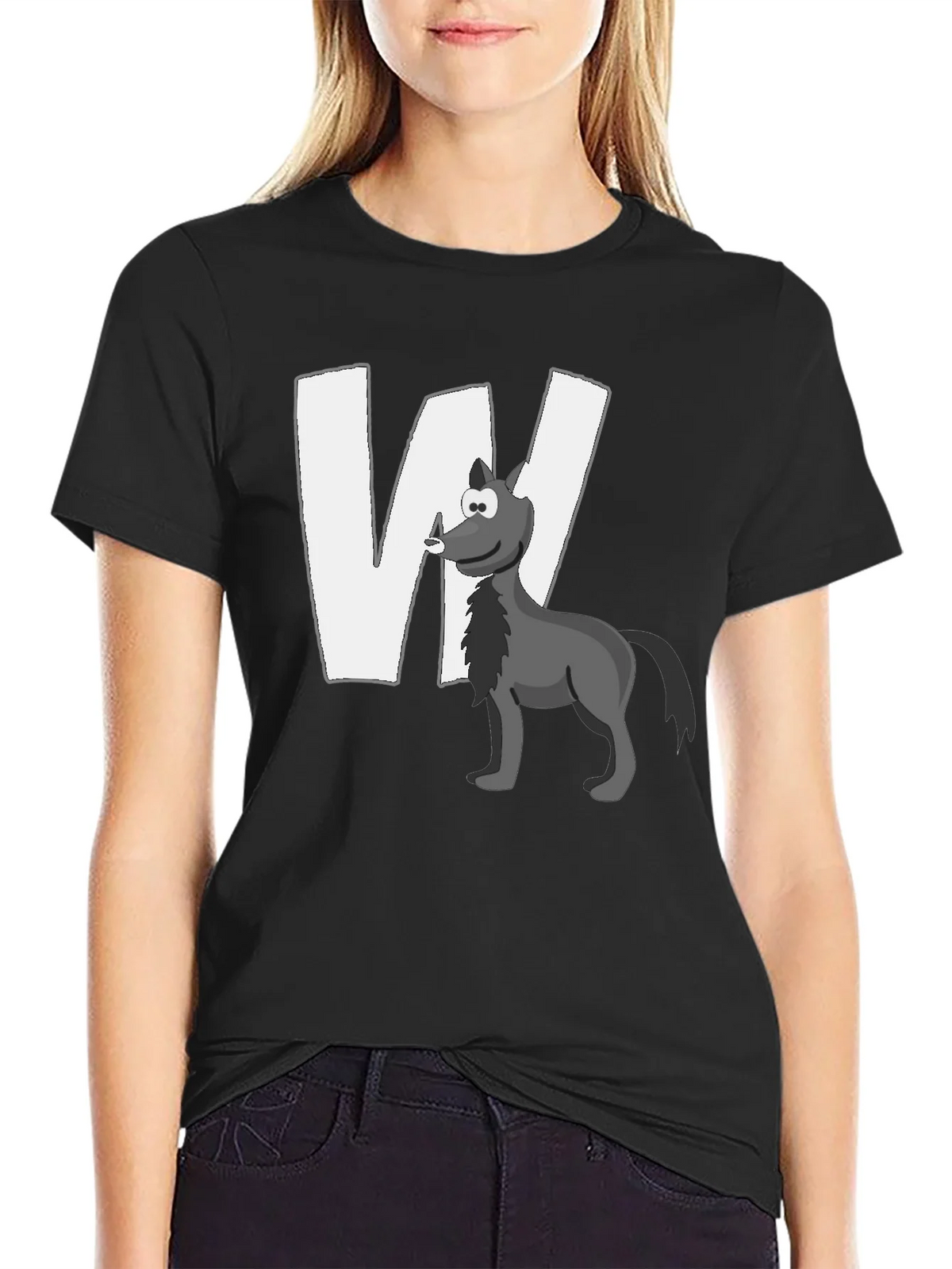 Wolf Cartoon Graphic Black T-Shirt product image 2