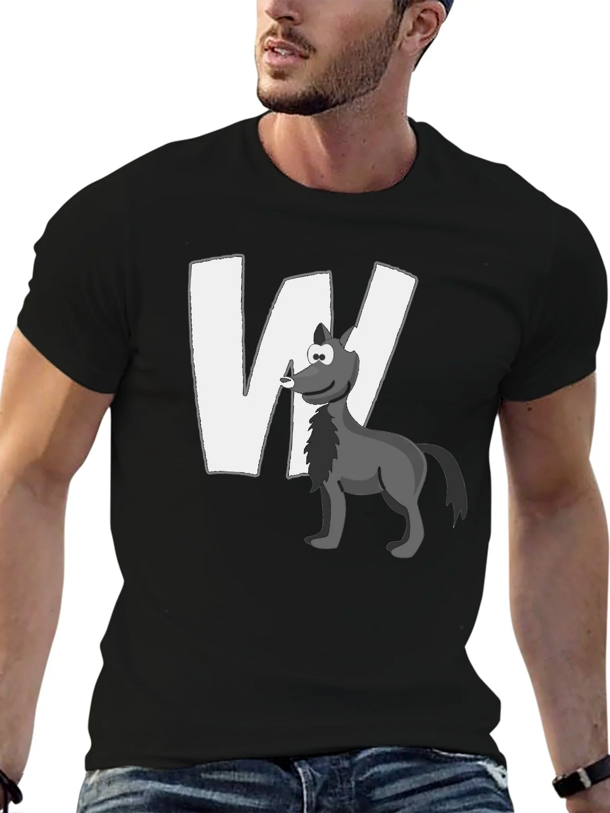 Wolf Cartoon Graphic Black T-Shirt product image 6