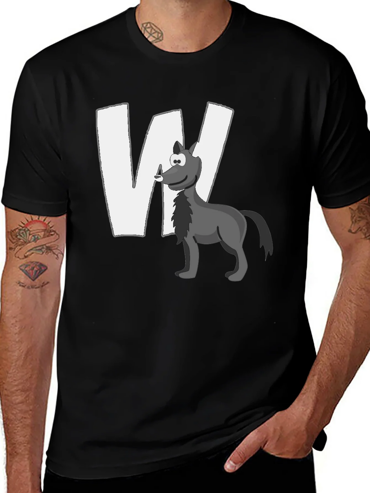 Wolf Cartoon Graphic Black T-Shirt product image 1
