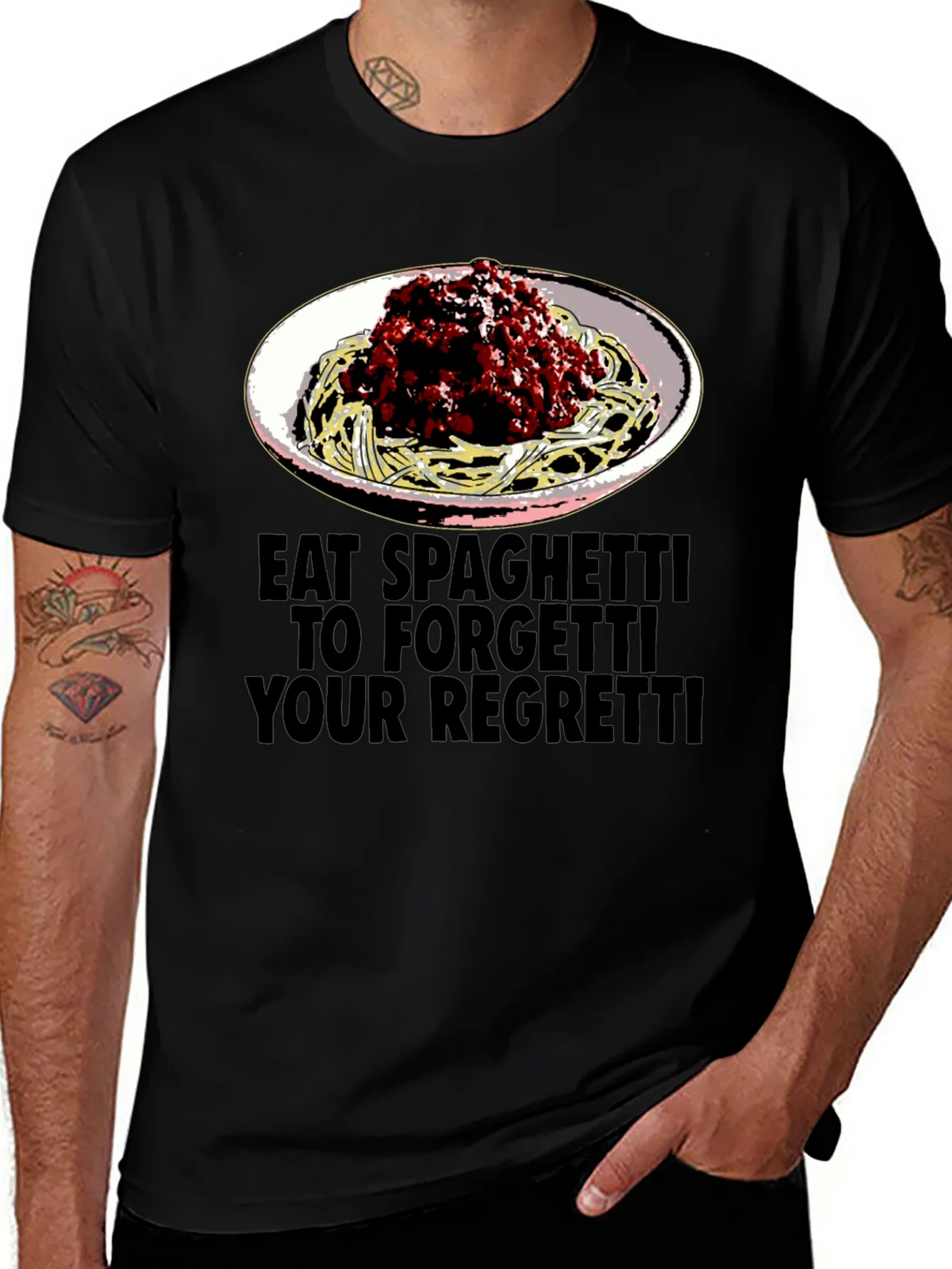 Eat Spaghetti T-Shirt: Forget Your Regretti Fun Tee product image 1