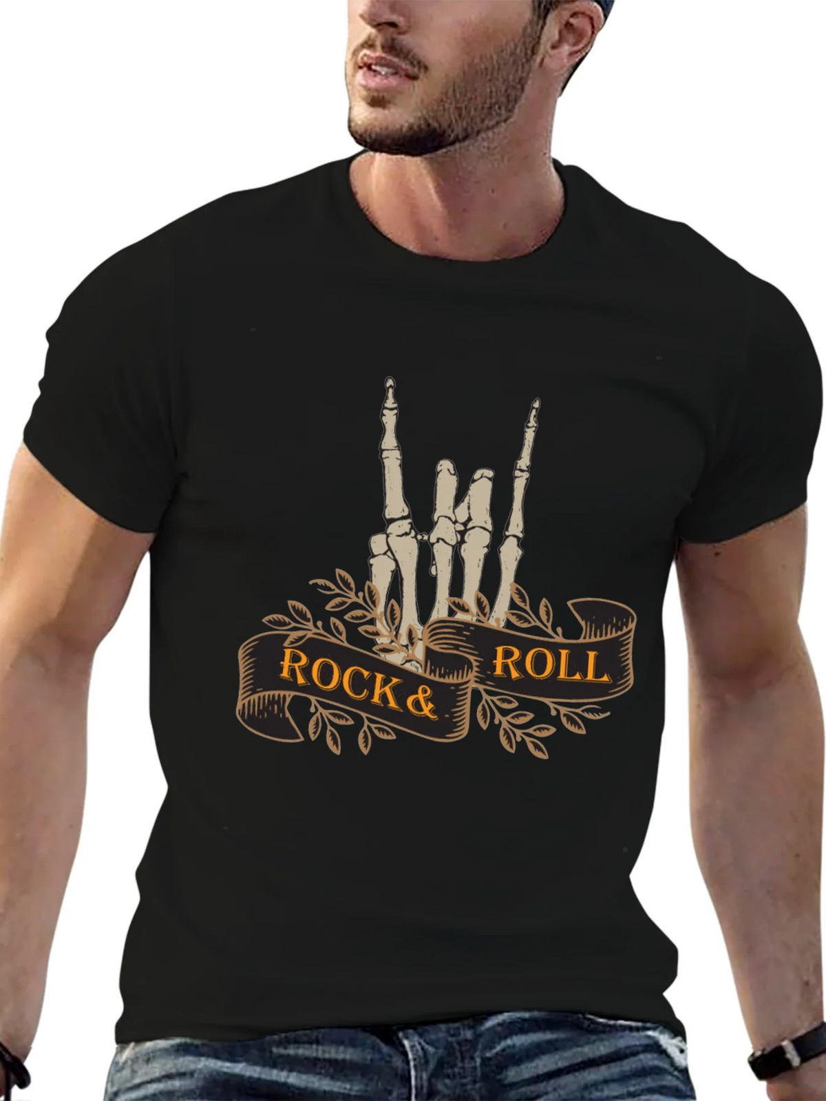 Rock & Roll Skeleton Hand T-Shirt - Black product image 6