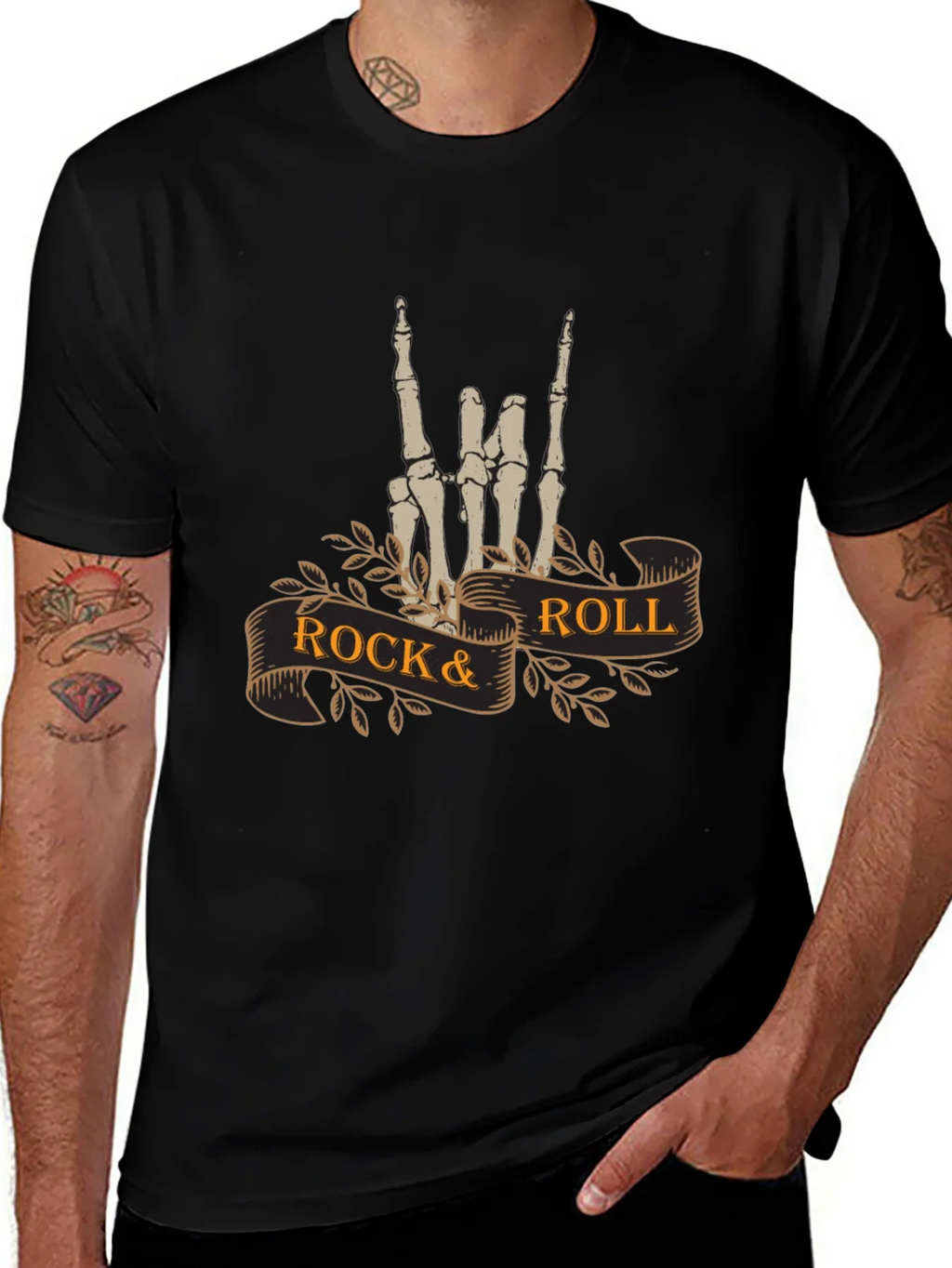 Rock & Roll Skeleton Hand T-Shirt - Black product image 1