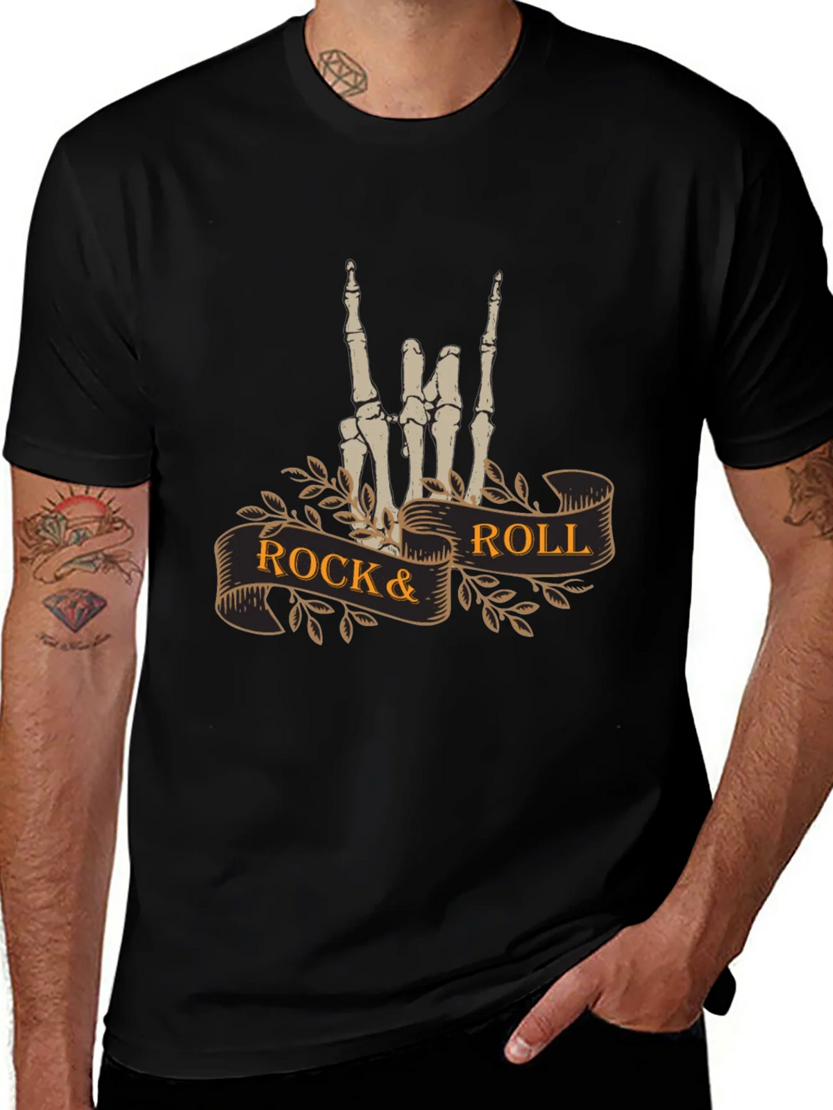Rock & Roll Skeleton Hand T-Shirt - Black product image 1