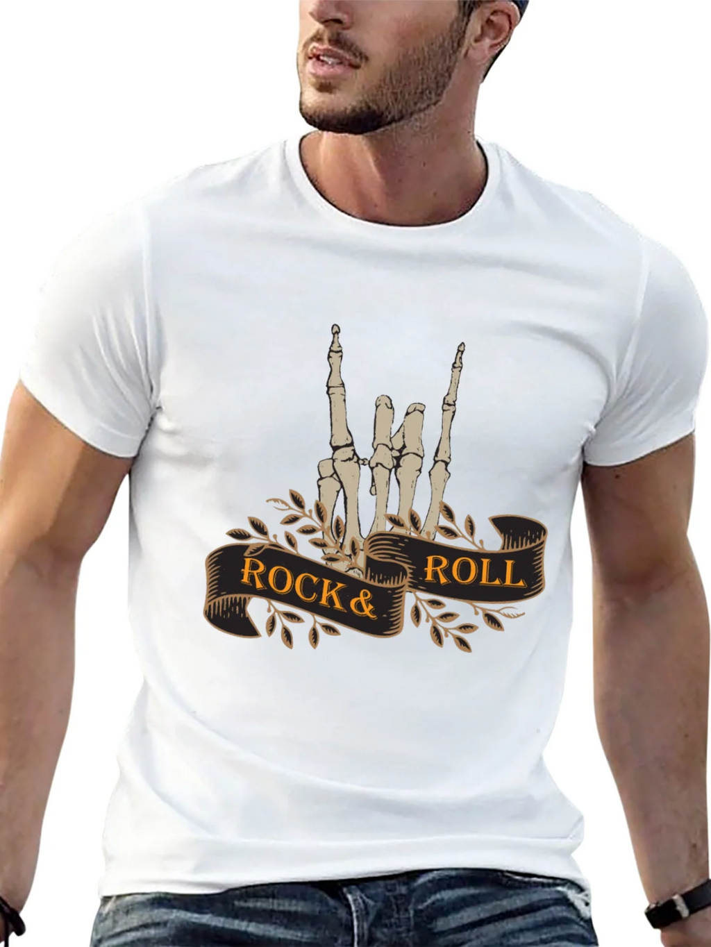Rock & Roll Skeleton Hand T-Shirt - Black product image 12