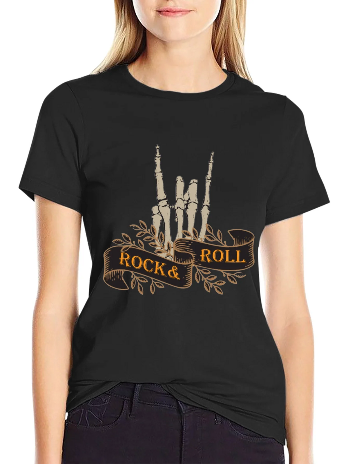 Rock & Roll Skeleton Hand T-Shirt - Black product image 2