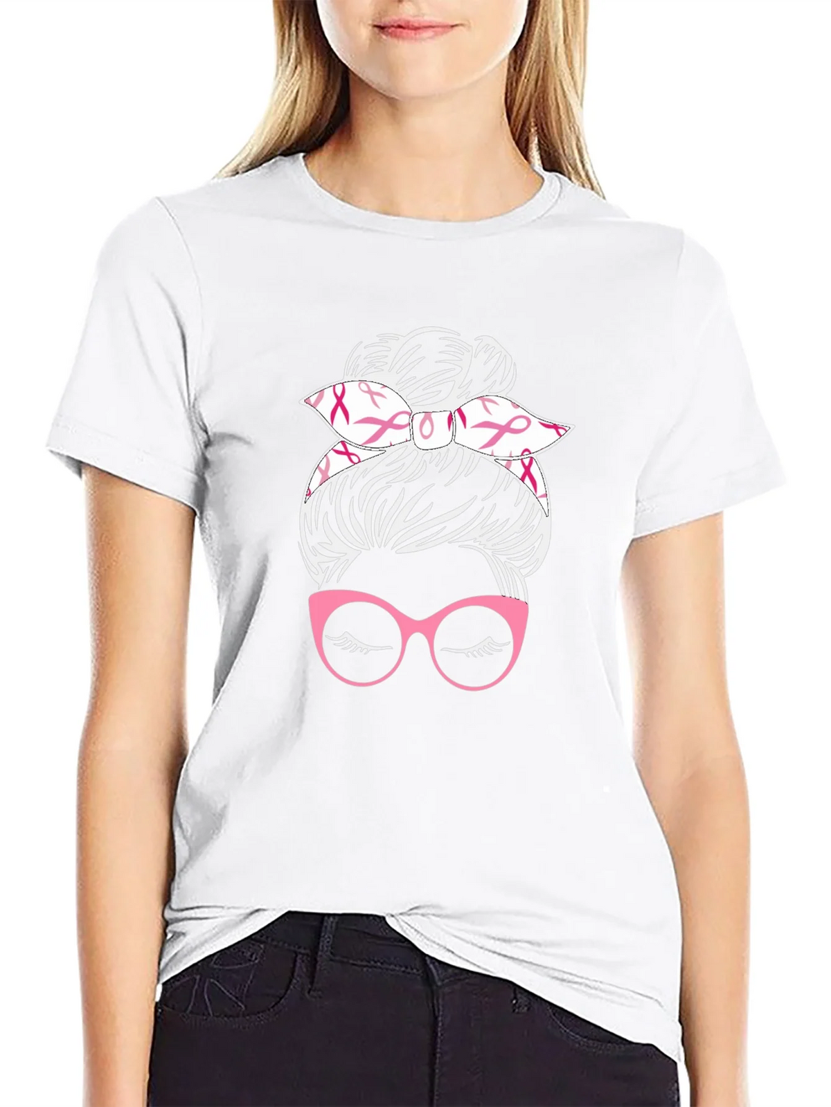 Messy Bun Breast Cancer Awareness T-Shirt product image 8