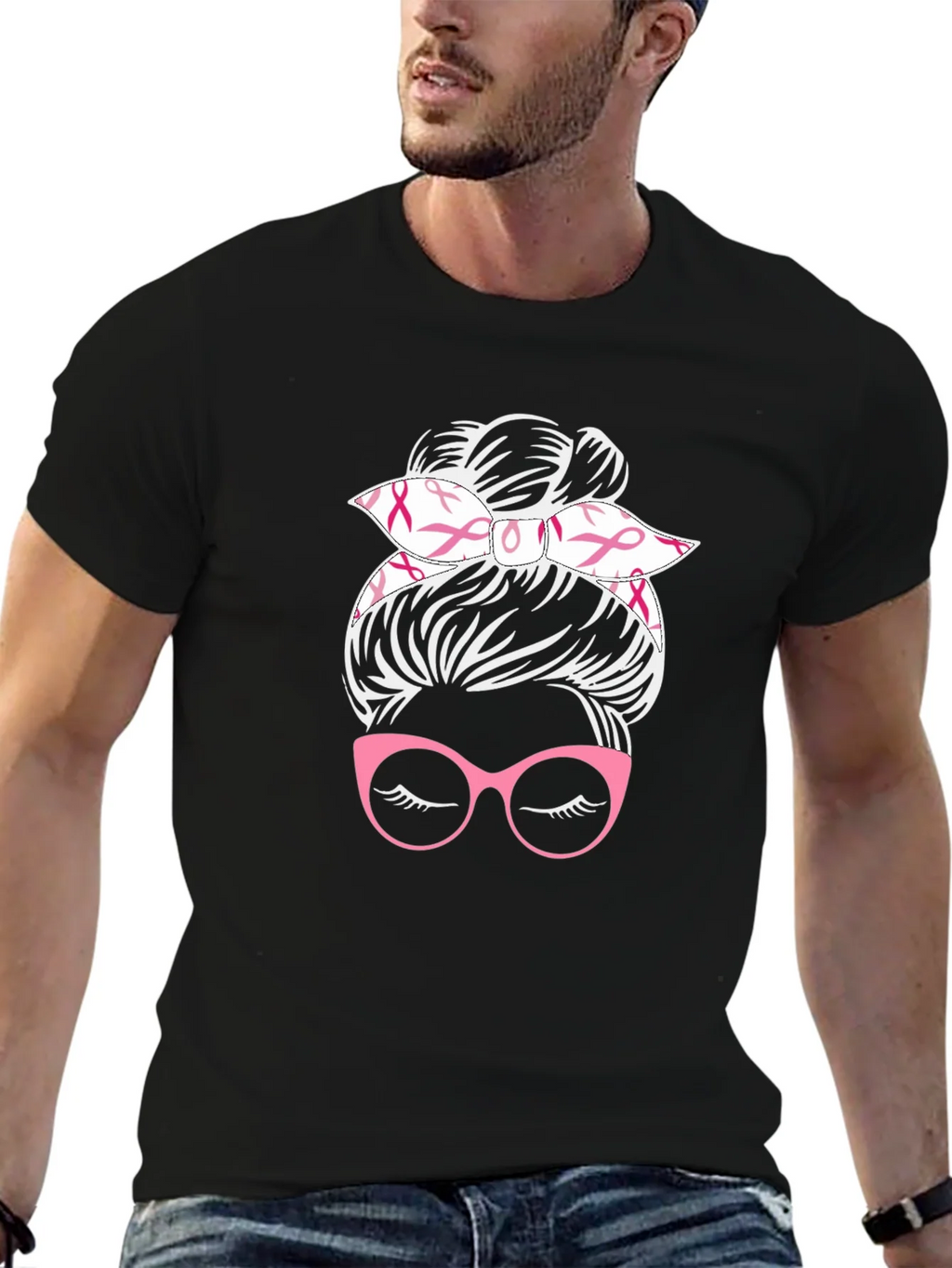 Messy Bun Breast Cancer Awareness T-Shirt product image 6