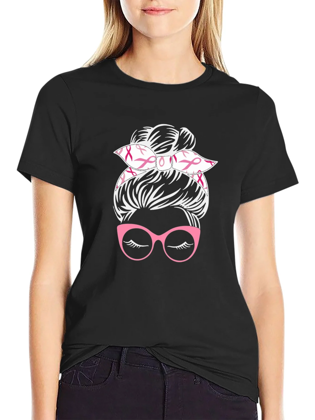 Messy Bun Breast Cancer Awareness T-Shirt product image 2