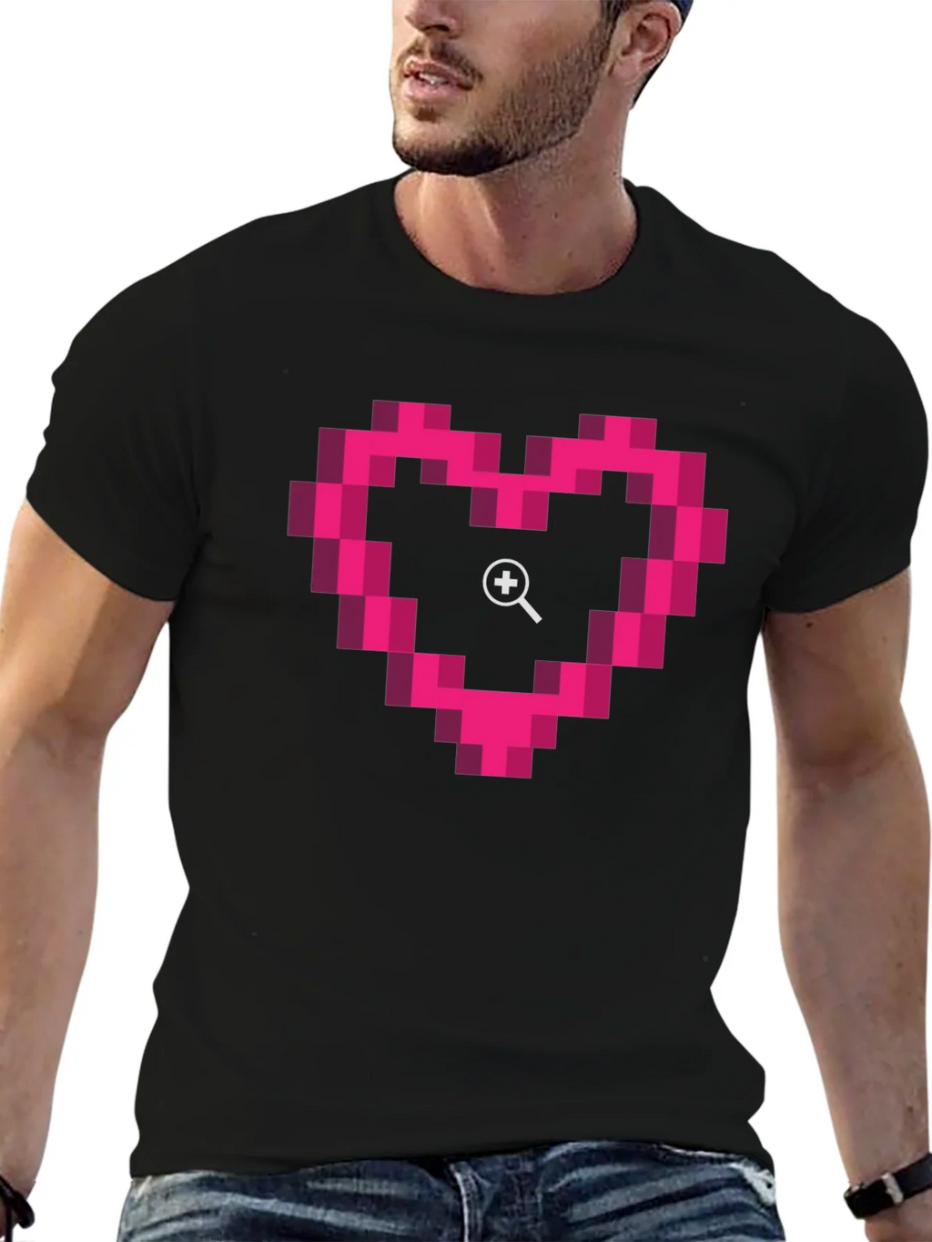 Pixel Heart Zoom Black T-Shirt product image 6