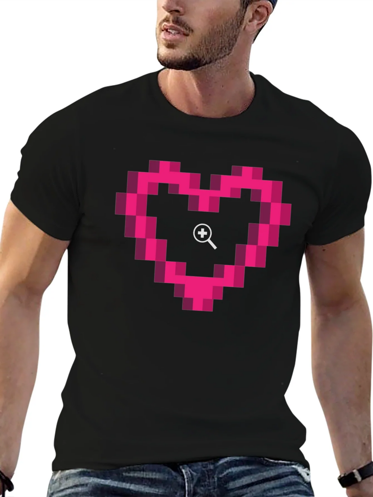 Pixel Heart Zoom Black T-Shirt product image 6