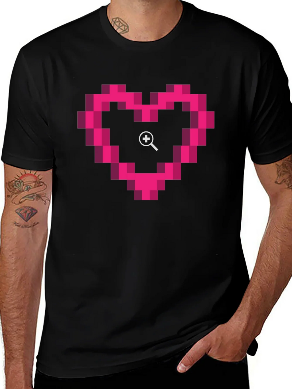 Pixel Heart Zoom Black T-Shirt product image 1