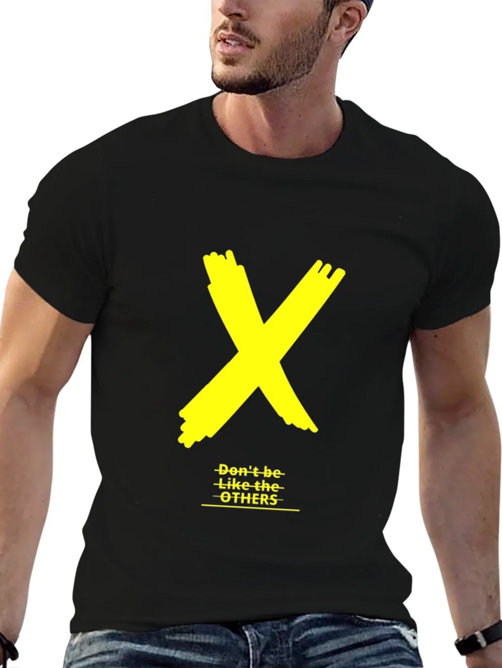 Bold Yellow X Graphic Black Tee - Dont be like the OTHERS product image 6