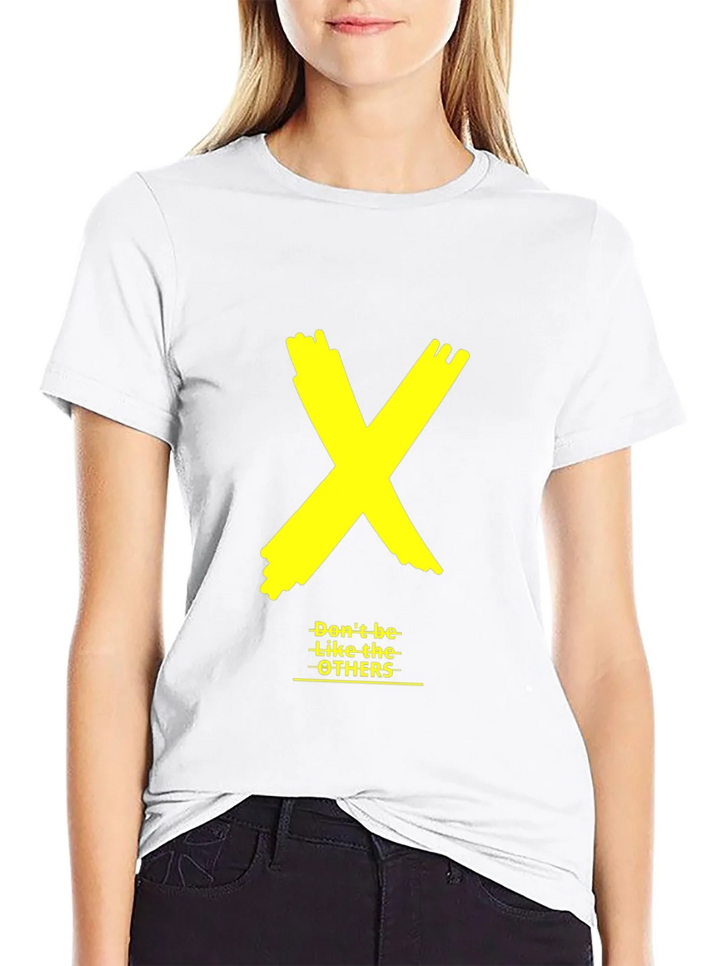 Bold Yellow X Graphic Black Tee - Dont be like the OTHERS product image 8
