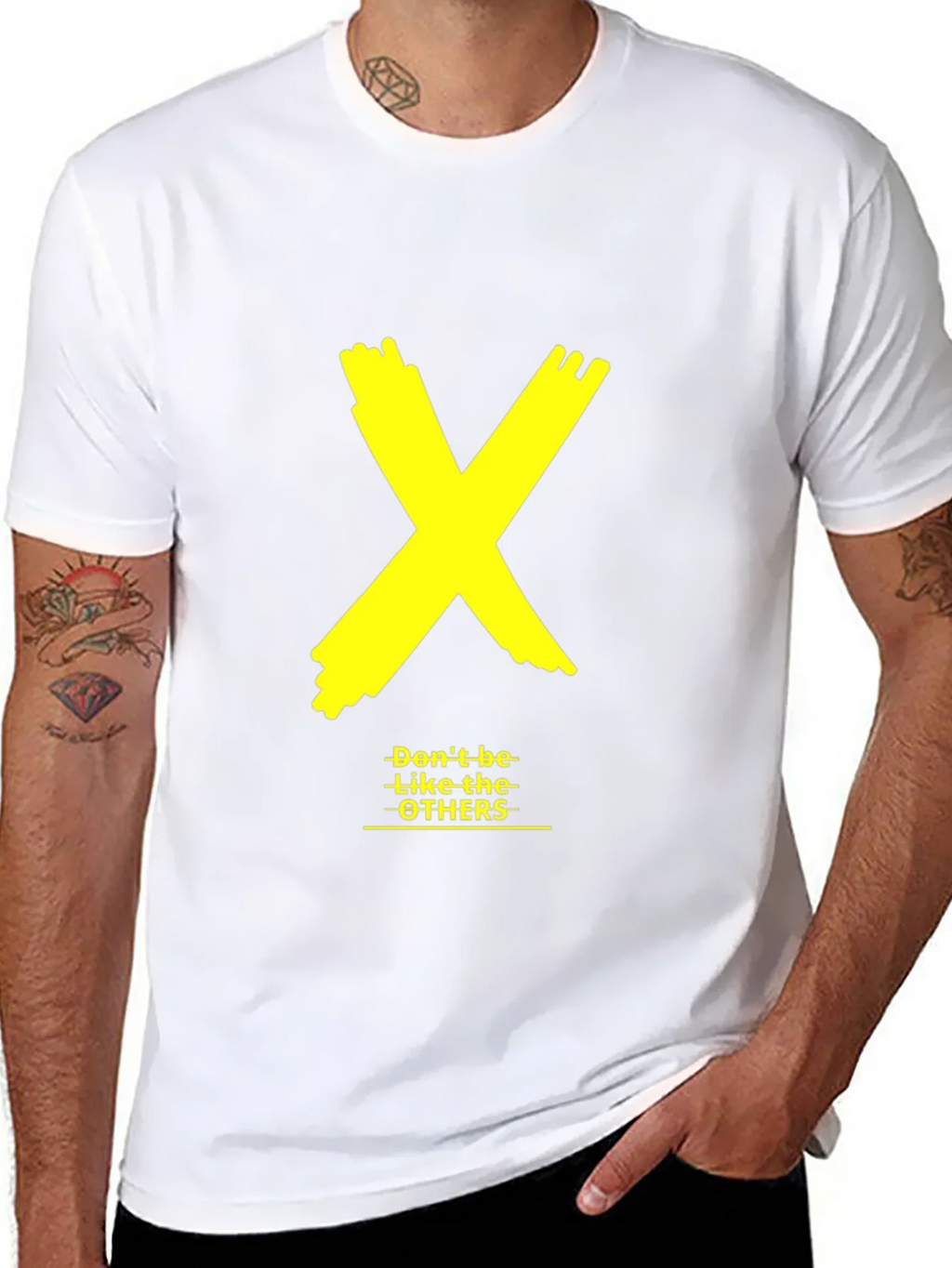 Bold Yellow X Graphic Black Tee - Dont be like the OTHERS product image 7