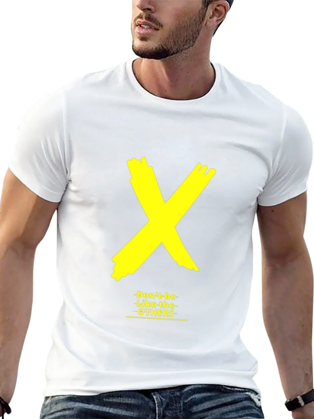 Bold Yellow X Graphic Black Tee - Dont be like the OTHERS product image 12