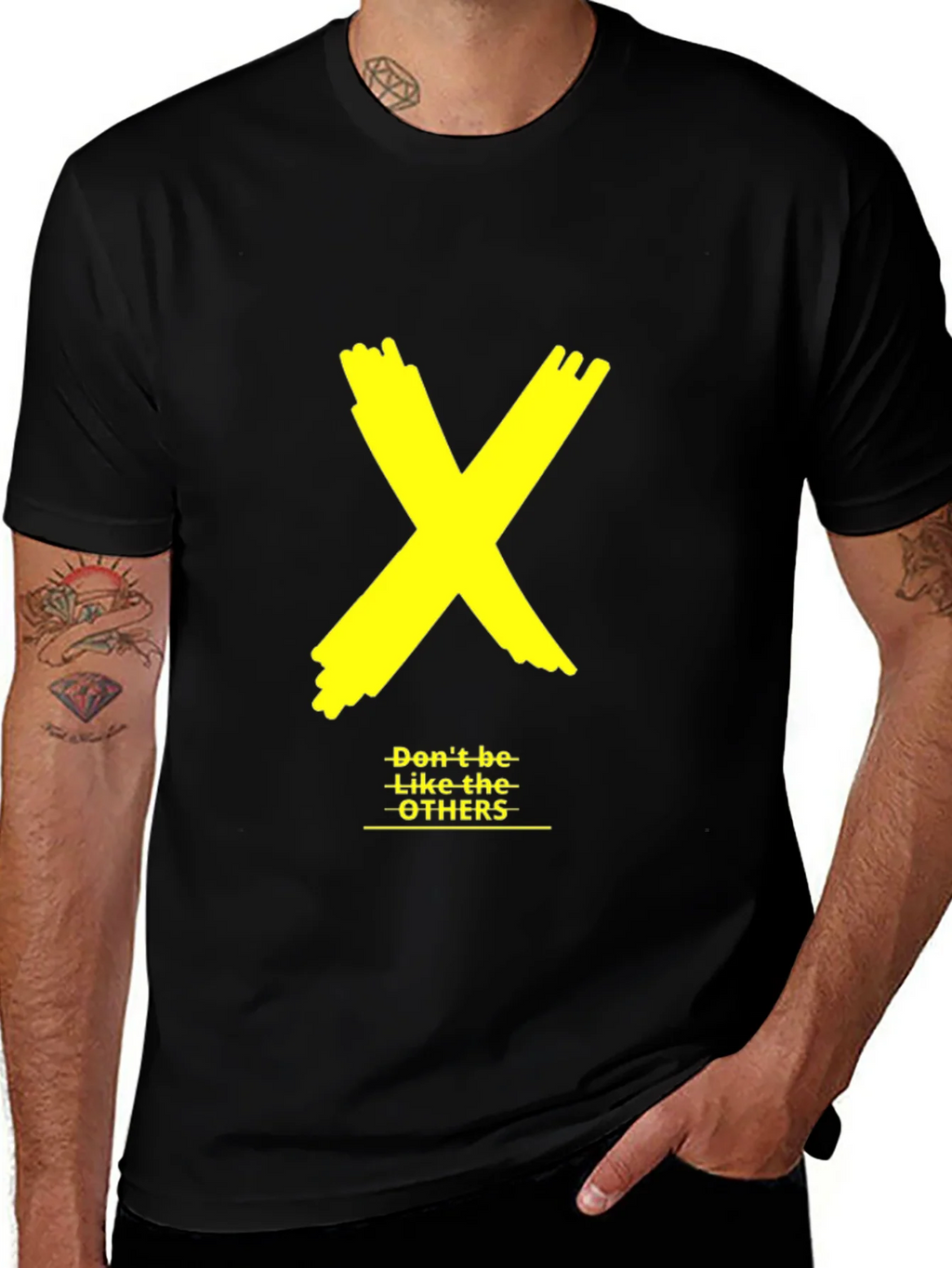 Bold Yellow X Graphic Black Tee - Dont be like the OTHERS product image 1
