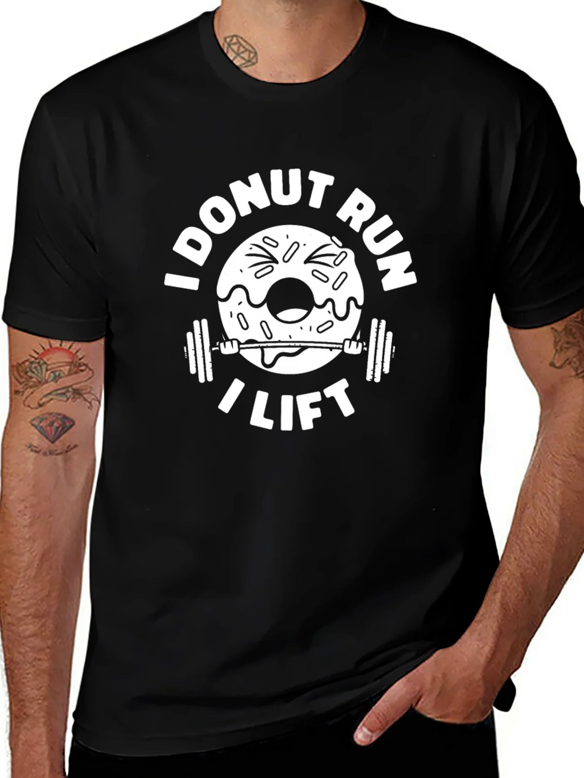 I Donut Run I Lift Black T-Shirt Gym Workout Humor Tee product image 1