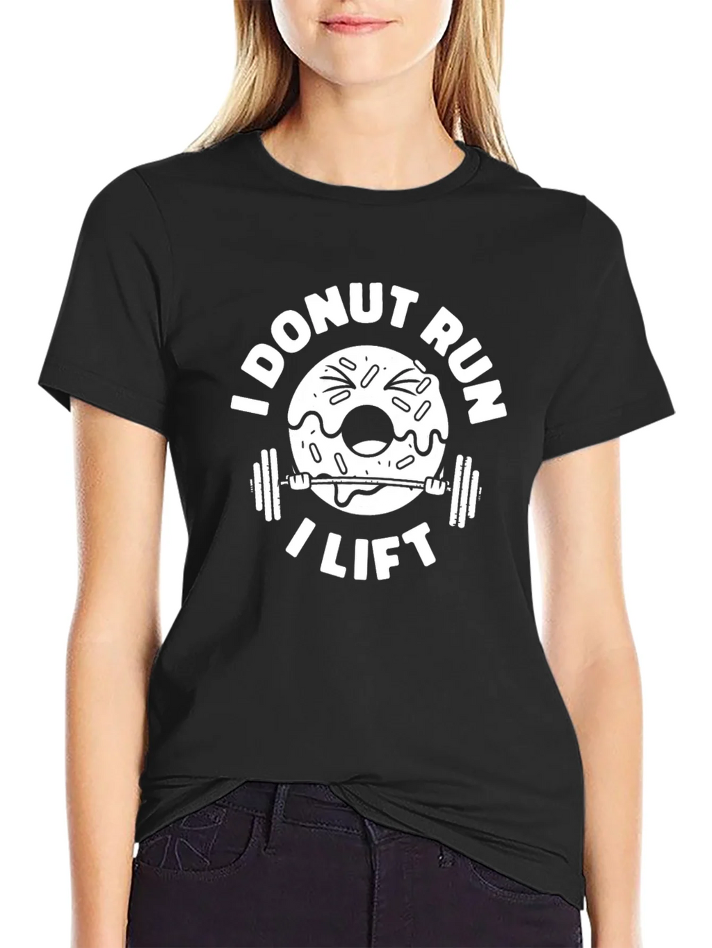 I Donut Run I Lift Black T-Shirt Gym Workout Humor Tee product image 2