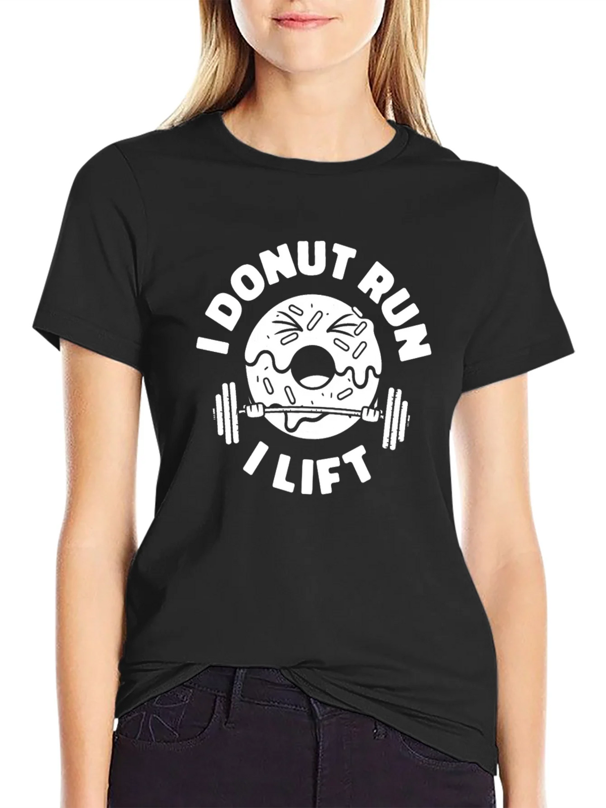 I Donut Run I Lift Black T-Shirt Gym Workout Humor Tee product image 2