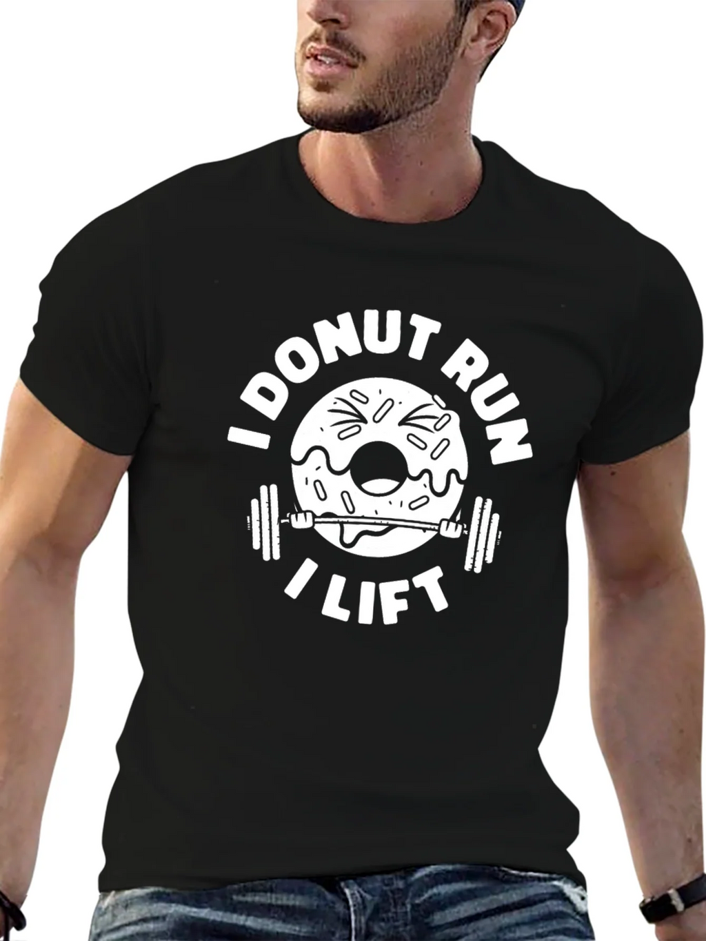 I Donut Run I Lift Black T-Shirt Gym Workout Humor Tee product image 6