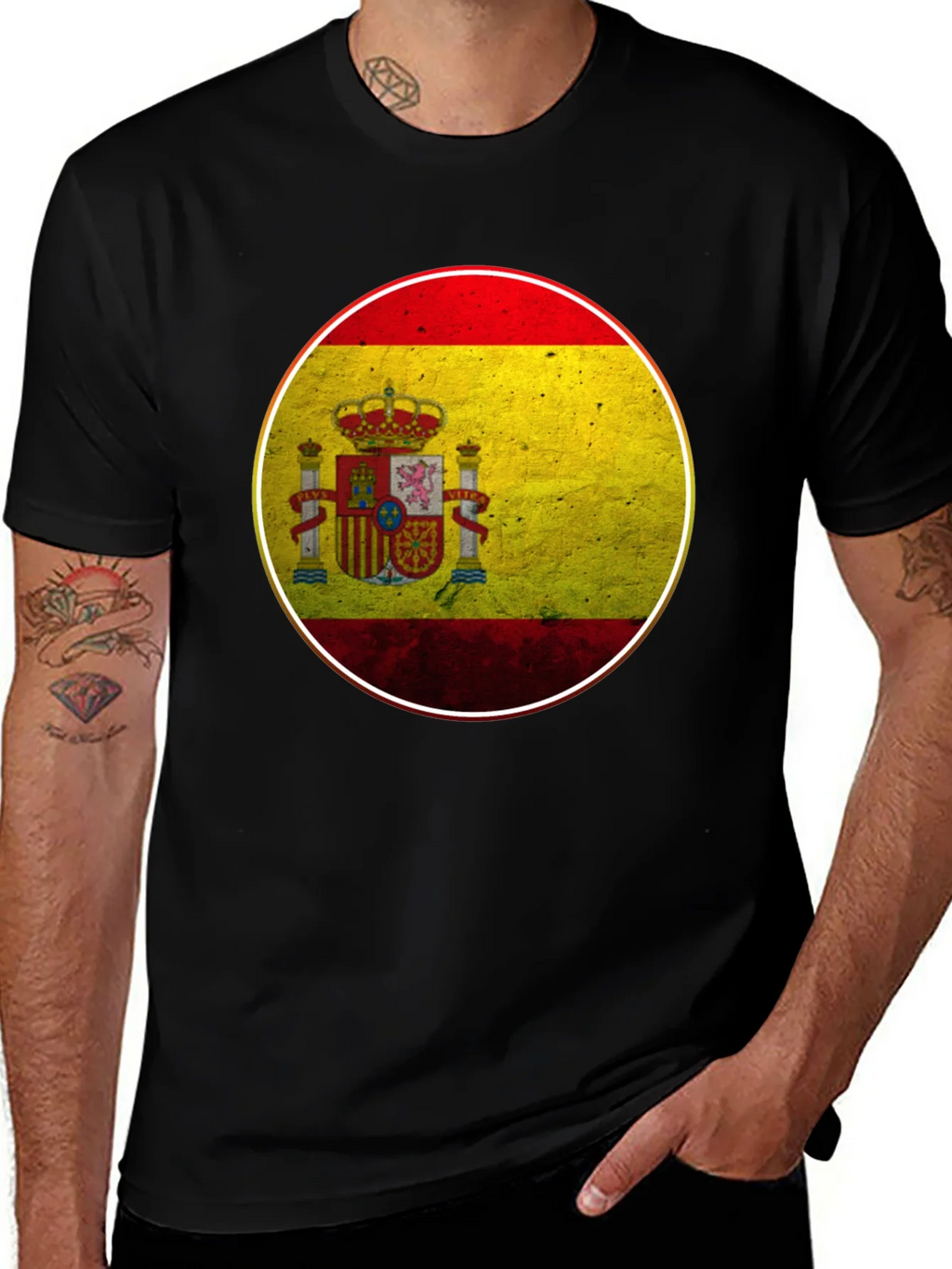 Spain Flag Graphic T-Shirt - Black Cotton Tee product image 1