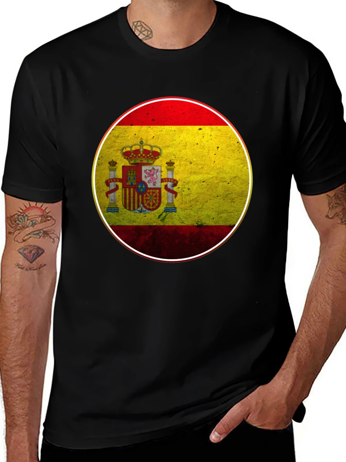 Spain Flag Graphic T-Shirt - Black Cotton Tee product image 1