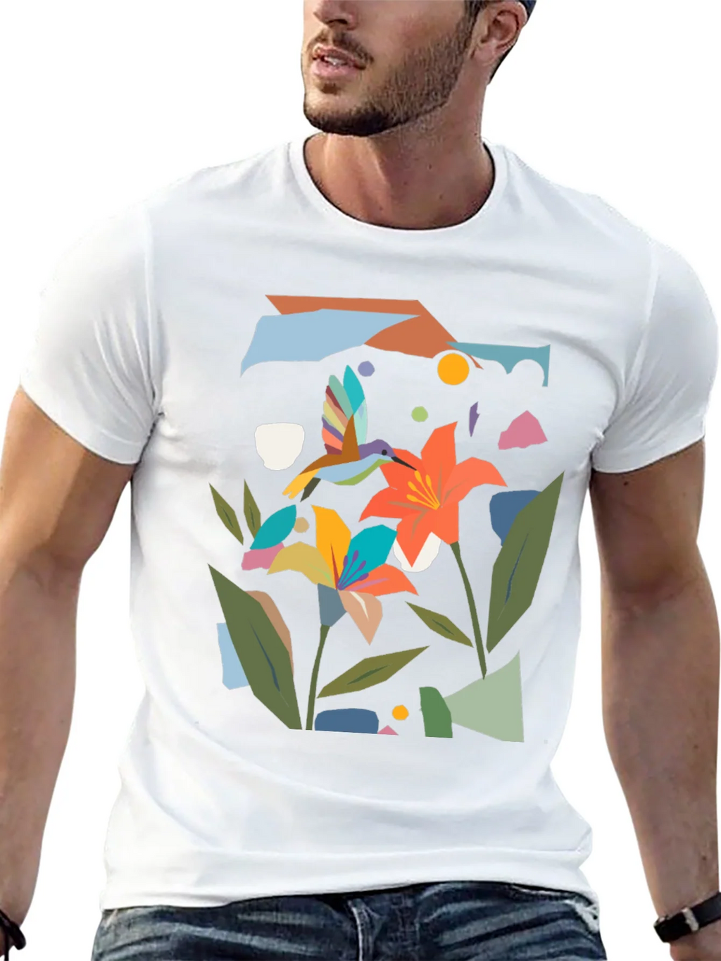 Abstract Floral & Hummingbird Black Graphic Tee product image 12