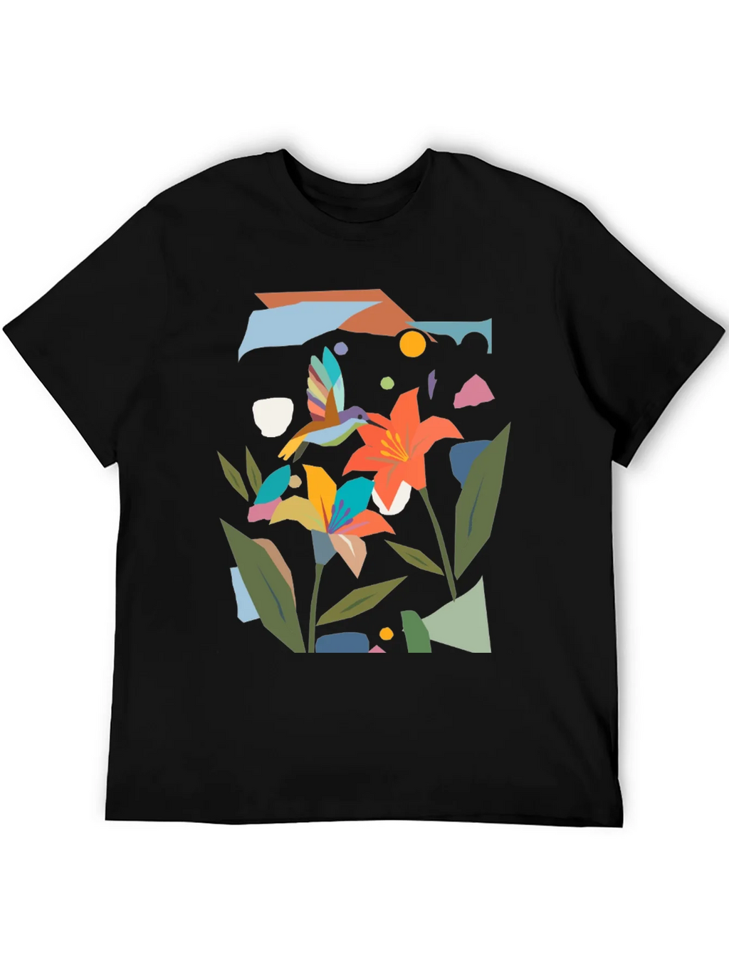 Abstract Floral & Hummingbird Black Graphic Tee product image 5