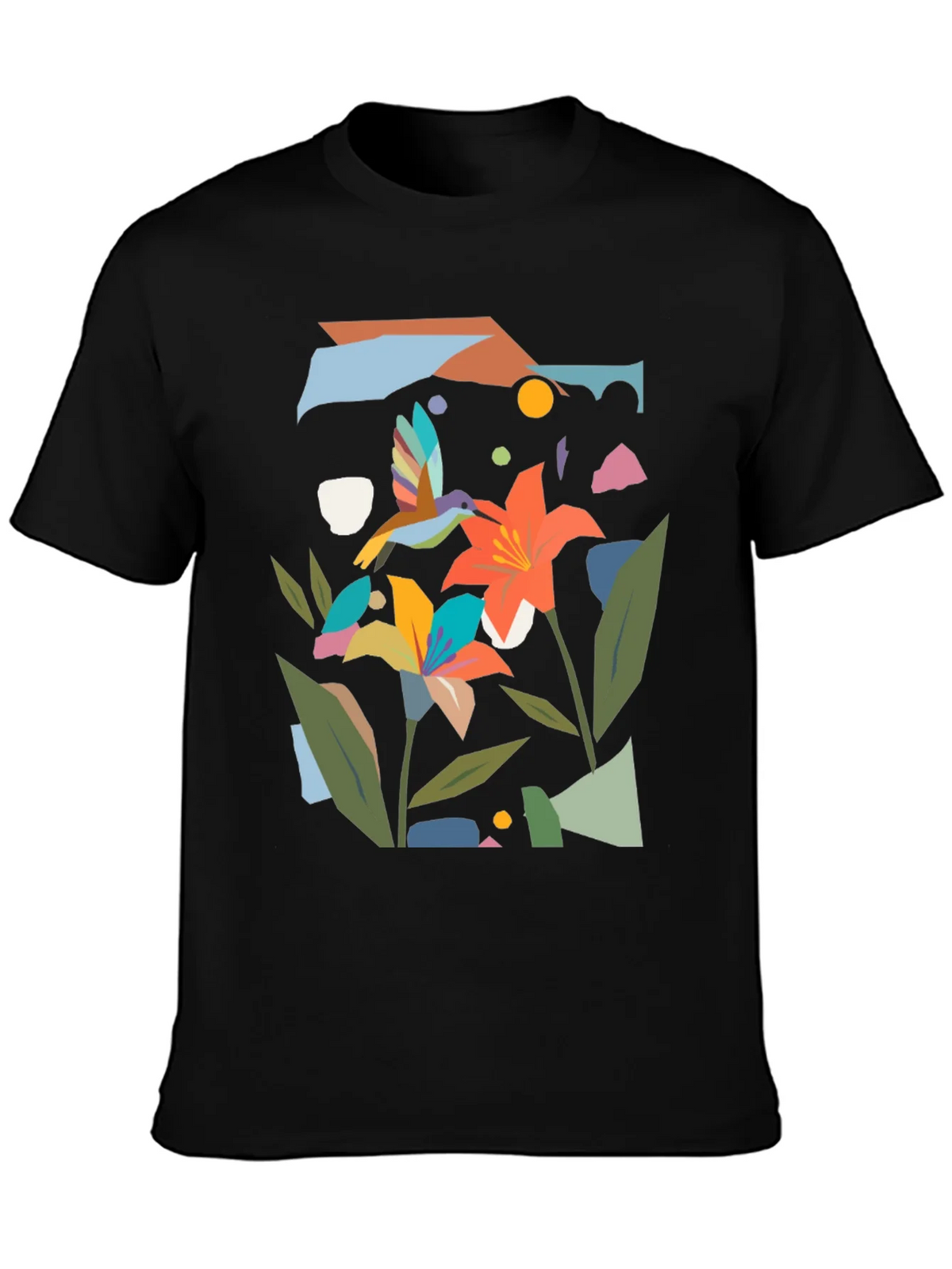 Abstract Floral & Hummingbird Black Graphic Tee product image 3